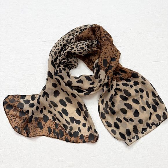 Leopard Print Sheer Scarf Brown Tan Black Animal Print Wrap - Picture 1 of 4
